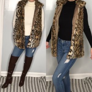Rue21 cheetah print brown black fur vest S/M